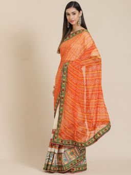 Readiprint - Georgette Red & Off White Color Print Saree with Unstitched Blouse