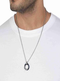 AQUASTREET - Mens Silver Plated Anti-Tarnish Tri Circle Blue Ring Pendant Chain