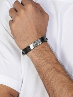 AQUASTREET - Mens Lord'S Prayer Inscribed With Cross Anti-Tarnish Black Bracelet