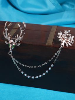 AQUASTREET - Mens Rose Gold Plated Deer And Leaf Double Chained Collar Pin / Brooch