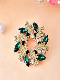 AQUASTREET - Mens Floral Design Green Crystal Brooch Or Collar Pin