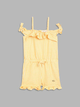 Elle Kids - Girls Yellow Checked Jumpsuit