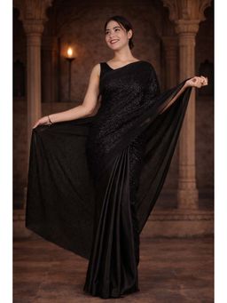 Isadora Life - Womens Sequined Black Pre-Draped Saree with Unstitched Blouse