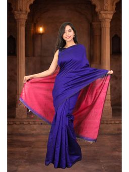 Isadora Life - Womens Solid Tassels Blue Pre-Draped Saree with Unstitched Blouse