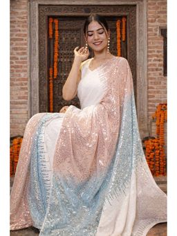 Isadora Life - Womens Embroidered Sequined Multi-Color Pre-Draped Saree With Unstitched Blouse