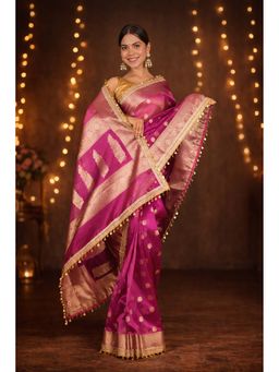 Isadora Life - Womens Woven Zari Purple Pre-Draped Saree With Unstitched Blouse