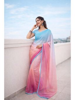 Isadora Life - Womens Ombre Lace Work Multi-Color Pre-Draped Saree With Unstitched Blouse