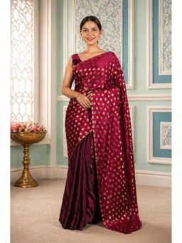 Isadora Life - Womens Woven Maroon Pre-Draped Saree With Unstitched Blouse