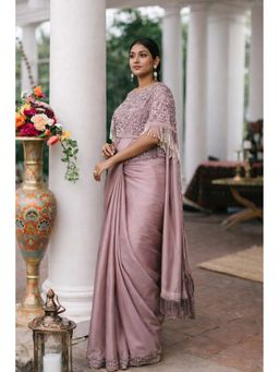 Isadora Life - Womens Sequined Lavender Pre-Draped Saree with Unstitched Blouse and Jacket