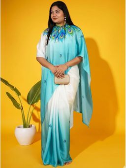 Isadora Life - Womens Ombre Printed Multi-Color Pre-Draped Saree with Unstitched Blouse