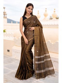 Isadora Life - Womens Woven Tassels Gold Pre-Draped Saree with Unstitched Blouse