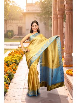 Isadora Life - Gold Woven Pre-Draped Saree with Unstitched Blouse