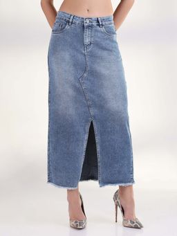 SHOWOFF - Women Blue Solid Midi Skirt