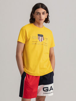 GANT - Men Yellow Logo Printed Regular Fit Crew T-shirt