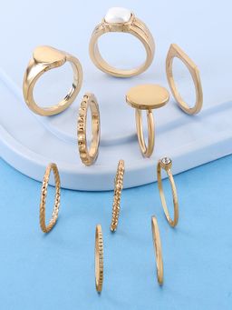 Zaveri Pearls - Set of 10 Gold Tone Contemporary Classy Stackable Rings-ZPFK13685