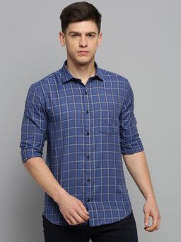 SHOWOFFFF - Mens Spread Collar Checked Blue Classic Shirt