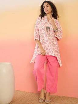 InWeave - Pink White Rubber Mandarin Kurta with Pant (Set of 2)