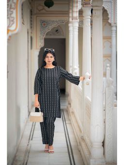 HOUSE OF BAISA - Women Black Cotton Woven Top with Pant (Set of 2)