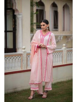 HOUSE OF BAISA - Women Pink Mulmul Solid Kurta with Pant and Dupatta (Set of 3)