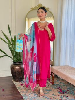 BLACK SCISSOR - Women Pink Viscose Rayon Sequined Kurta with Pant and Dupatta (Set of 3)