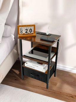 The Better Home - Collapsible Bed Side Table with charging socket and 2 USB ports, Brown