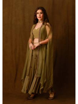 AFRIYA - Zarkha Green Blouse with Sharara and Cape