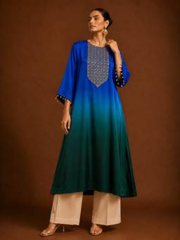 AFRIYA - Hoor-E-Mahal Blue Ombre Kurta with Pant
