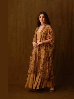 AFRIYA - Zarkha Beige Blouse with Sharara and Cape