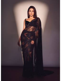 ITRH - Black Celestial Flutter Pre Drape Saree with Stitched Blouse