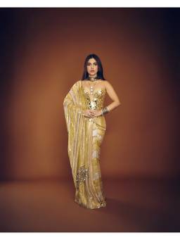ITRH - Yellow Kanakjyoti Pre Drape Saree with Stitched Blouse