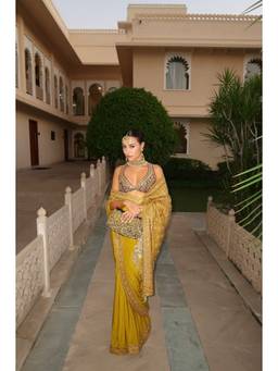 ITRH - Yellow Arundhati Pre Drape Saree with Stitched Blouse
