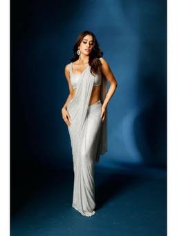 ITRH - Silver Glamour Melody Pre Drape Saree with Stitched Blouse