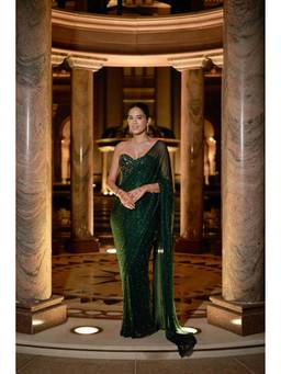 ITRH - Green Nour Corset Edition Pre Drape Saree with Stitched Blouse