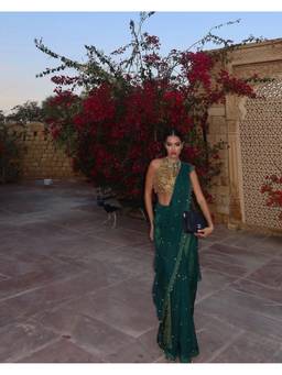 ITRH - Green Amodini Saree with Stitched Blouse