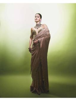 ITRH - Peach Phool Pre Drape Saree with Corset