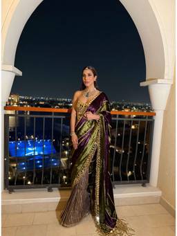 ITRH - Purple Jahan-e-ishq Pre Drape Saree with Stitched Blouse