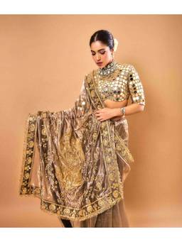 ITRH - Black Radha-Krishna Leela Saree with Stitched Blouse