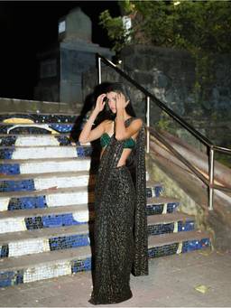 ITRH - Green Wild Whisper Pre Drape Saree with Stitched Blouse