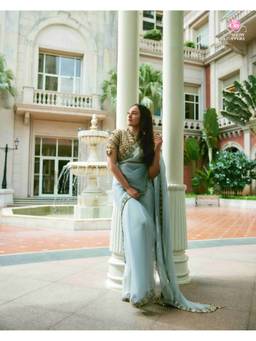ITRH - Blue Neelambara Pre Drape Saree with Stitched Blouse