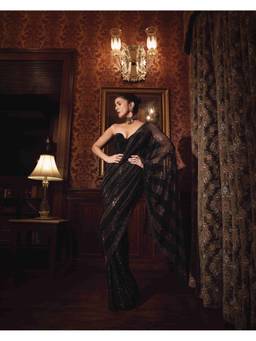 ITRH - Black Vixen Pre Drape Saree with Stitched Blouse