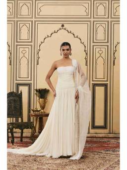 ITRH - Sheer Georgette Ivory Gown With Dupatta