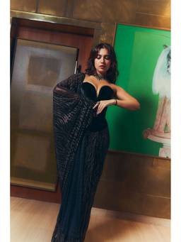 ITRH - Black Midnight Frost Pre Drape Saree with Stitched Blouse