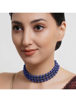 Karatcart - Blue Beaded Kundan Choker Necklace