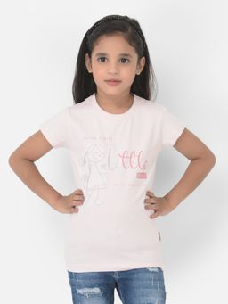 CRIMSOUNE CLUB - Girls Light Pink Printed Round Neck T-Shirt