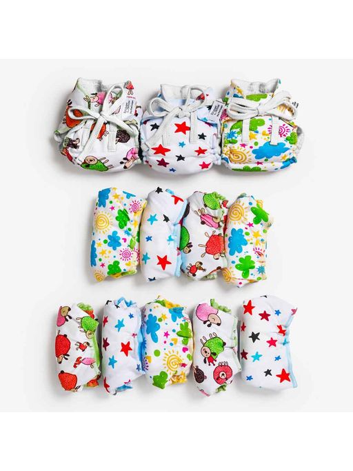 Superbottoms Unisex Multi-Color Printed Cotton Dry Feel Langots (Pack of 12)
