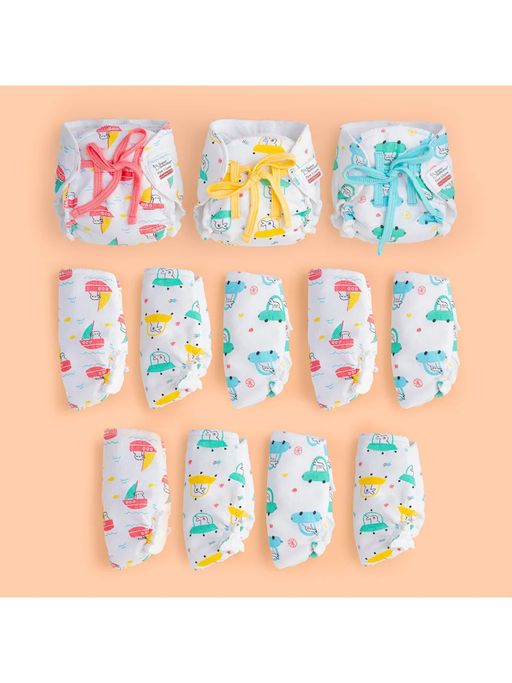 Superbottoms Unisex Multi-Color Muslin- Tiny Travelers Cotton Dry Feel Langots (Pack of 12)