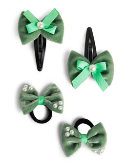 Ribbon Candy - Velvet Bow Tic-Tac Pearls Pins and Rubber Bands - Olive Green