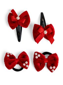 Ribbon Candy - Velvet Bow Tic-Tac Pearls Pins and Rubber Bands - Red