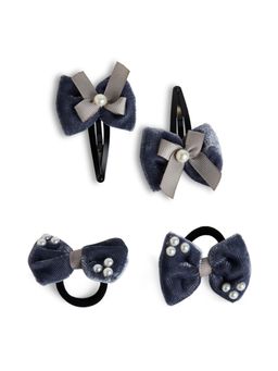 Ribbon Candy - Velvet Bow Tic-Tac Pearls Pins and Rubber Bands - Grey