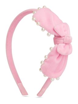 Ribbon Candy - Velvet Pearl Hairband With Big Bow - Light Pink